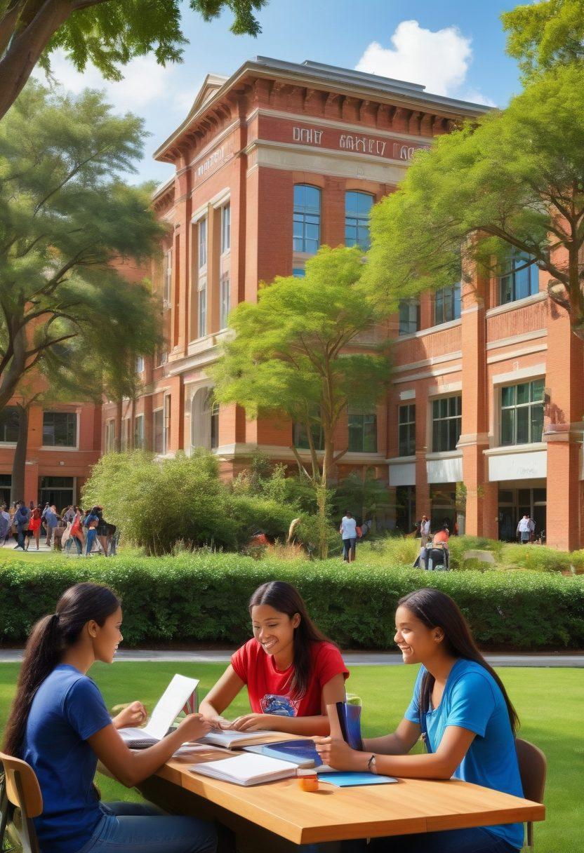 A vibrant university campus scene depicting diverse students engaged in various activities like studying, socializing, and participating in sports. Include elements such as books, laptops, and art supplies to represent educational resources. The background features iconic campus landmarks and lush greenery to evoke a lively atmosphere. Students of different ethnicities are seen enjoying their time together, showcasing the community spirit at Rochville. vivid colors. super-realistic.